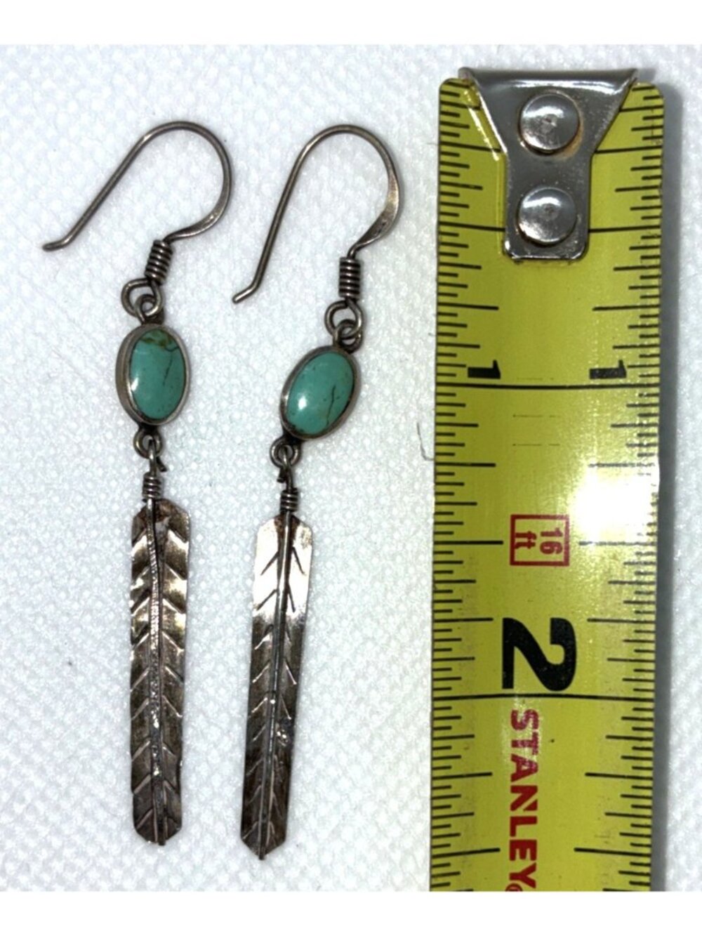 VTG Boma Sterling 925 Turquoise Southwestern Dangle Hook Ornate Earrings